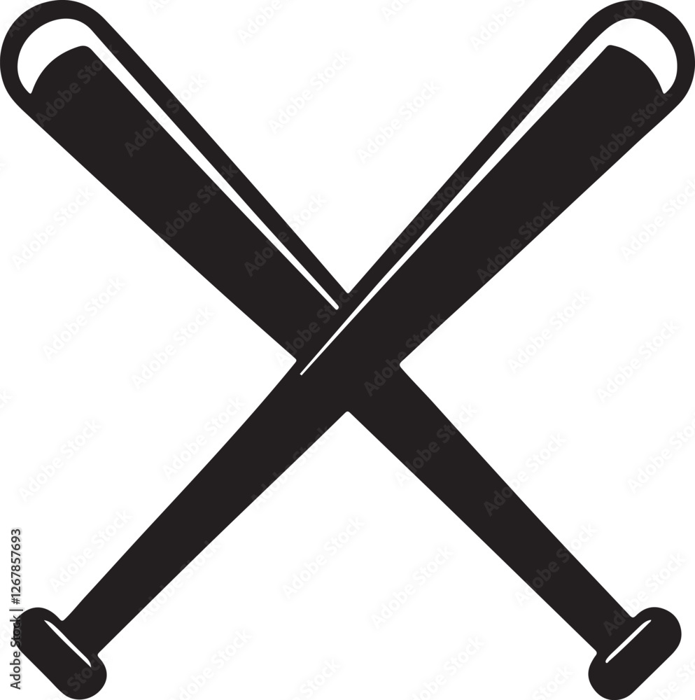 Fototapeta premium crossed baseball bat silhouette, black and white silhouette, vector and&nbsp;illustration