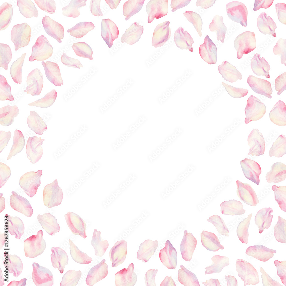 Frame with sakura flowers on background. Spring blooming cherry blossom flowers for Hanami festival. Delicate shades of pink, lilac, lilac, purple petals. Watercolor template for card, poster, web Frame with sakura flowers on background. Spring blooming cherry blossom flowers for Hanami festival. Delicate shades of pink, lilac, lilac, purple petals. Watercolor template for card, poster, web