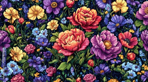 Wallpaper Mural Vibrant Colorful Floral Garden Blooms Pattern Torontodigital.ca