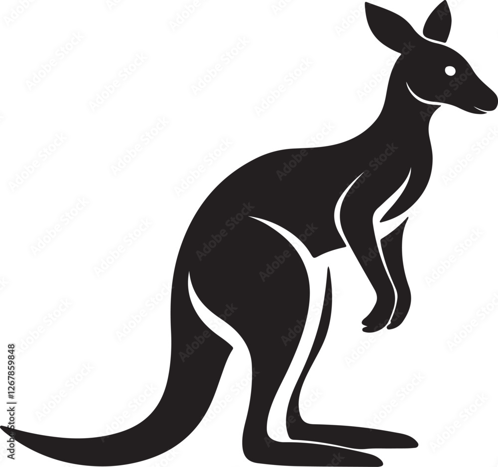 kangaroo silhouette, black and white silhouette, vector and illustration kangaroo silhouette, black and white silhouette, vector and illustration