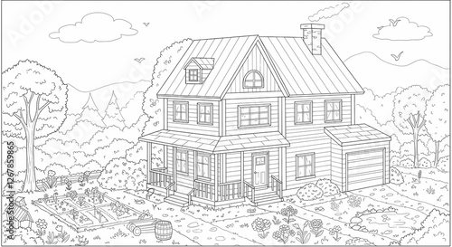 Wallpaper Mural Detailed House & Home Building Design Coloring Book: Outline Sketch Doodle Illustrations with Page Drawing Elements Torontodigital.ca