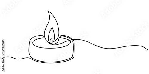 Candle Single Continuous Line Drawing, Candles line art, One Continuous Line Drawing of Candle Icon. Single Line Vector Illustration, Burning candles in background concept. Christmas, All saints day. 