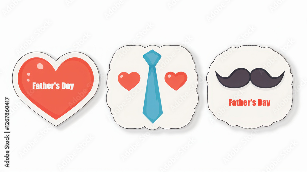 Minimalist father's day sticker set with heart, tie, and mustache designs Minimalist father's day sticker set with heart, tie, and mustache designs
