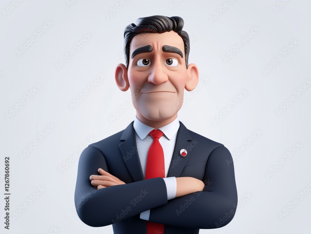 Confident cartoon businessman in suit and tie with crossed arms, a symbol of professionalism authority in business Confident cartoon businessman in suit and tie with crossed arms, a symbol of professionalism authority in business