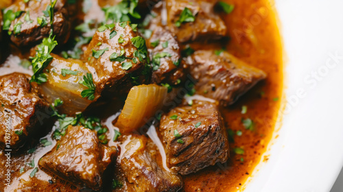 Close up of viennese goulash with tender beef chunks and rich sauce photo