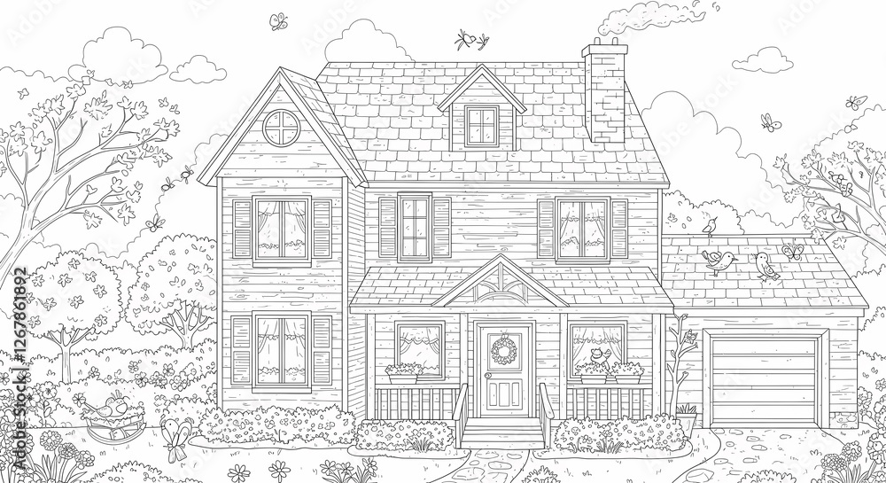 Detailed House & Home Building Design Coloring Book: Outline Sketch Doodle Illustrations with Page Drawing Elements Detailed House & Home Building Design Coloring Book: Outline Sketch Doodle Illustrations with Page Drawing Elements