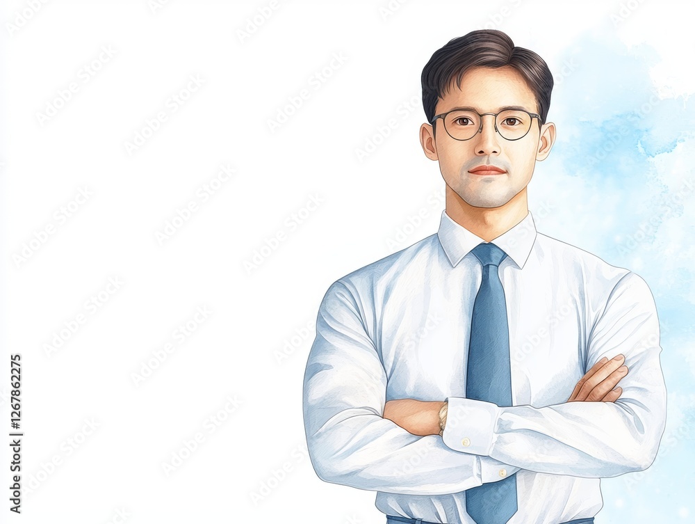 Confident businessman in glasses and tie with crossed arms, a portrait of professionalism leadership Confident businessman in glasses and tie with crossed arms, a portrait of professionalism leadership
