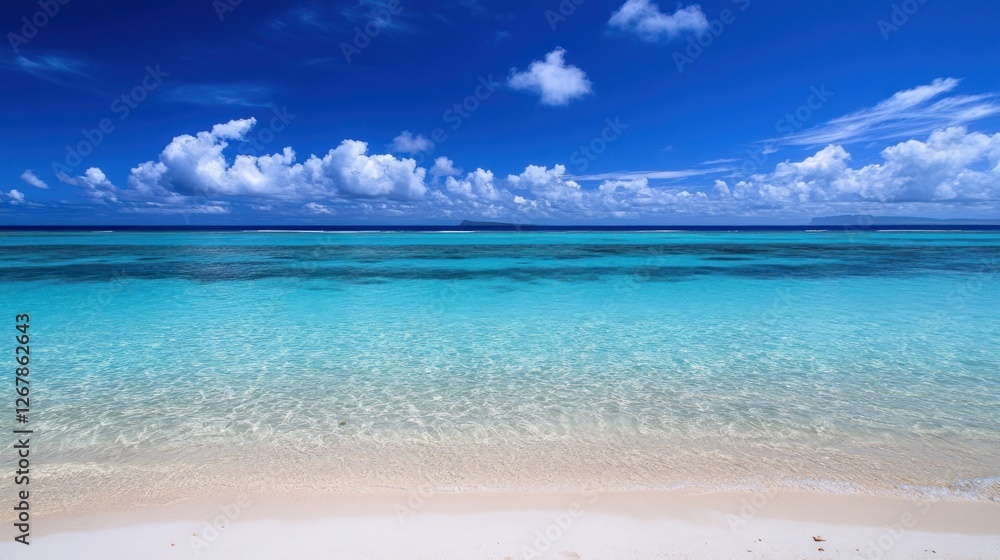Fototapeta premium Tropical beach, clear turquoise water, idyllic scene, white sand