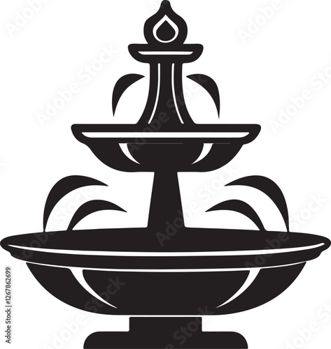 water fountain silhouette, black and white silhouette, vector and illustration