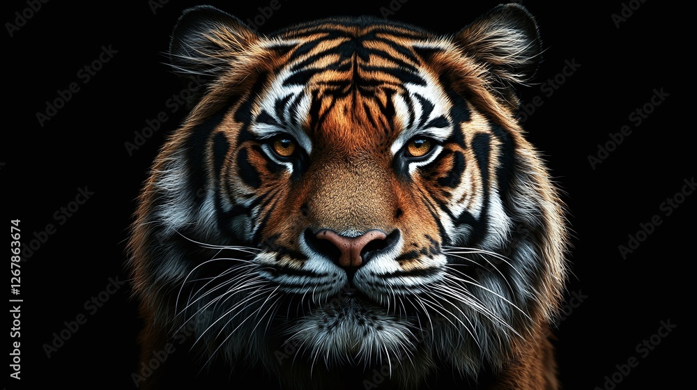 Fototapeta premium close view of aggressive siberian tiger in zoo with powerful striped face and piercing eyes showing wild nature and predator instincts in jungle setting