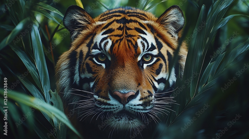 Obraz premium close view of aggressive siberian tiger in zoo with powerful striped face and piercing eyes showing wild nature and predator instincts in jungle setting