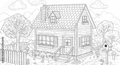 Wallpaper Mural Detailed House & Home Building Design Coloring Book: Outline Sketch Doodle Illustrations with Page Drawing Elements Torontodigital.ca