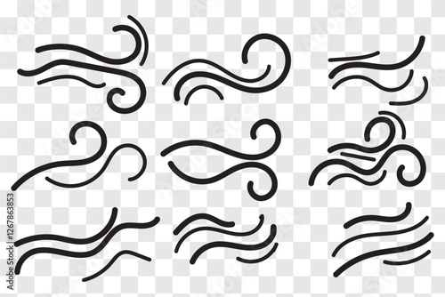 Doodle wind line sketch blow, gust design isolated on white background. vector hand drawn illustration. Variety Design.