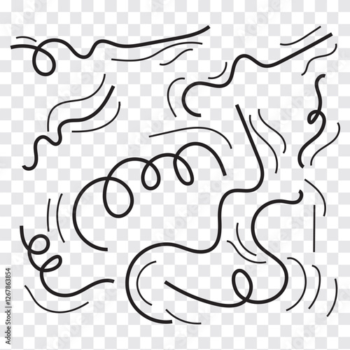Doodle wind line sketch blow, gust design isolated on white background. vector hand drawn illustration. Variety Design.