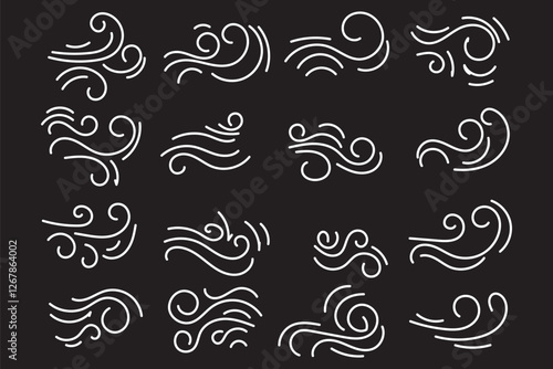 Doodle wind line sketch blow, gust design isolated on white background. vector hand drawn illustration. Variety Design.