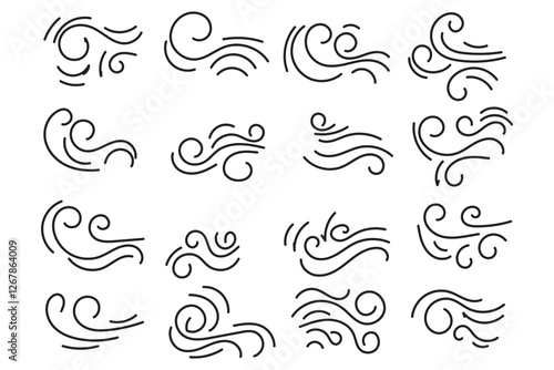 Doodle wind line sketch blow, gust design isolated on white background. vector hand drawn illustration. Variety Design.