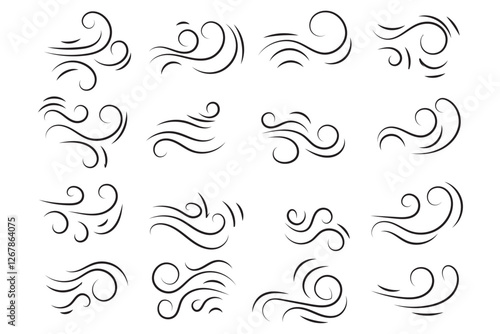 Doodle wind line sketch blow, gust design isolated on white background. vector hand drawn illustration. Variety Design.