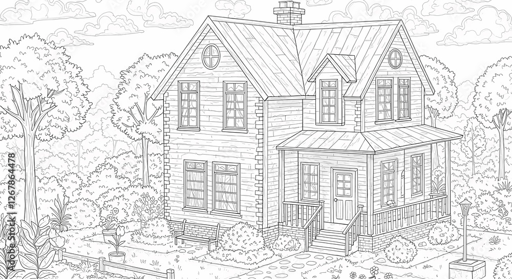 Detailed House & Home Building Design Coloring Book: Outline Sketch Doodle Illustrations with Page Drawing Elements Detailed House & Home Building Design Coloring Book: Outline Sketch Doodle Illustrations with Page Drawing Elements