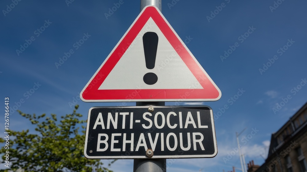 Anti social behaviour sign against a bright blue sky Anti social behaviour sign against a bright blue sky