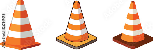 set of traffic cone vector, vector and illustration, vector style