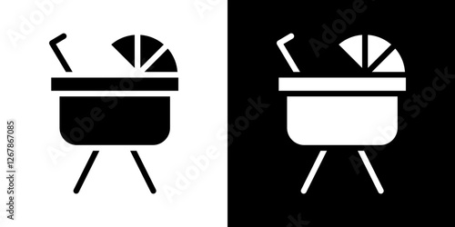 Baby carriage icons vectors set in solid style.