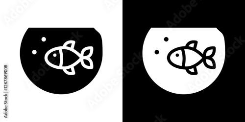 Fish bowl icons vectors set in solid style.