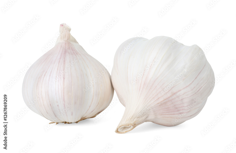 Obraz premium Fresh garlic bulbs isolated on white. Vegetable root