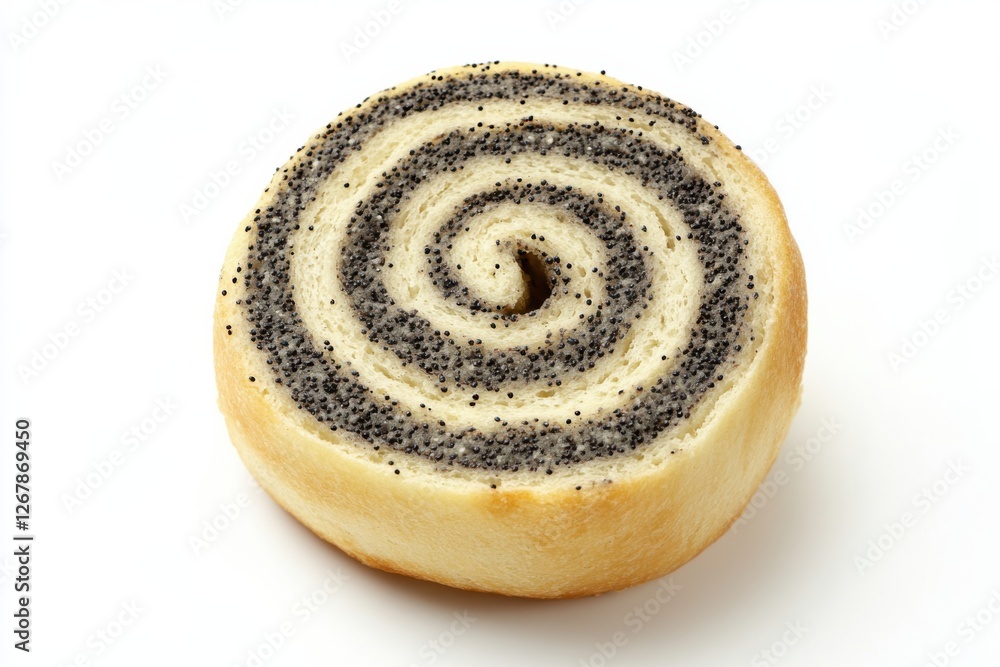 Fototapeta premium Delightful poppy seed roll with intricate spiral pattern on a clean white background