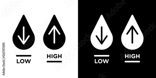 Low and high cholesterol icons vectors set in solid style.