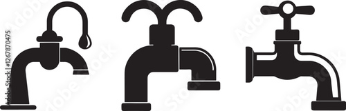 set of water taps silhouette, black and white silhouette, vector and illustration