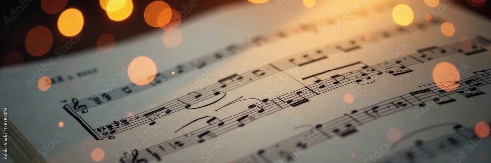 Sheet music with music notes in abstract light bokeh, texture, artistic, light Sheet music with music notes in abstract light bokeh, texture, artistic, light