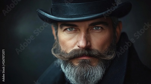 classic vintage portrait of a gentleman wearing a stylish top hat and mustache elegant historical fashion with dapper aristocratic and noble retro style formal old world charm