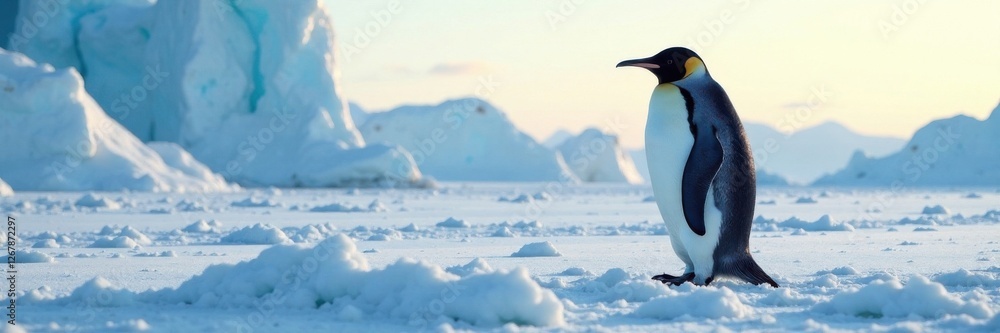 Obraz premium Snowy penguin habitat in South Pole, cold, south pole, snowy