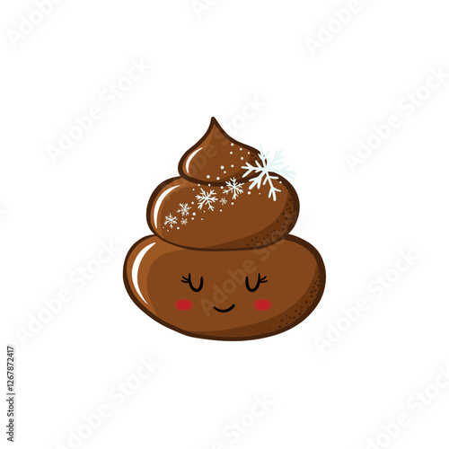 Cartoon poo, template icon. Kawaii poop isolated on white background. Shit pattern, evil turd. Vector illustration for invitation, poster, card, fabric, textile. Doodle style.
