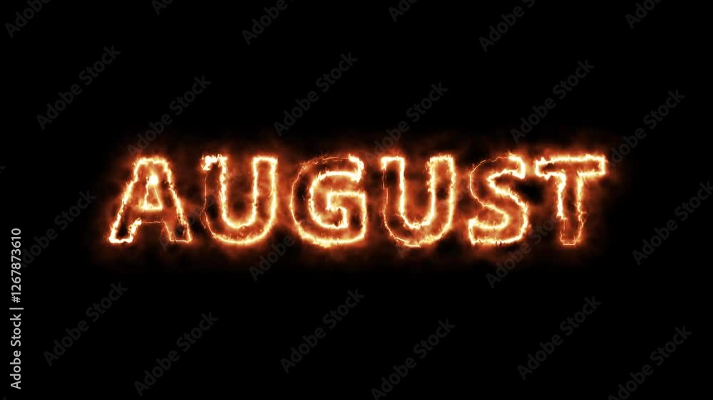 August burning word, fire text. fire text effect black background. animated text effect with high visual impact. August Month Electric Fire lighting text animation. August burning word, fire text. fire text effect black background. animated text effect with high visual impact. August Month Electric Fire lighting text animation.