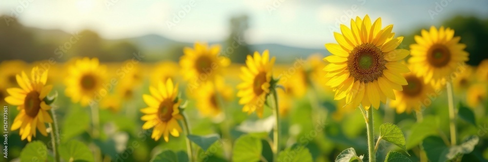 Fototapeta premium Summer sunflowers standing tall in a field , bright, field, summer