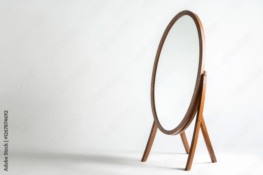 Fototapeta premium Elegant standing mirror showcasing exquisite design against a pristine white background