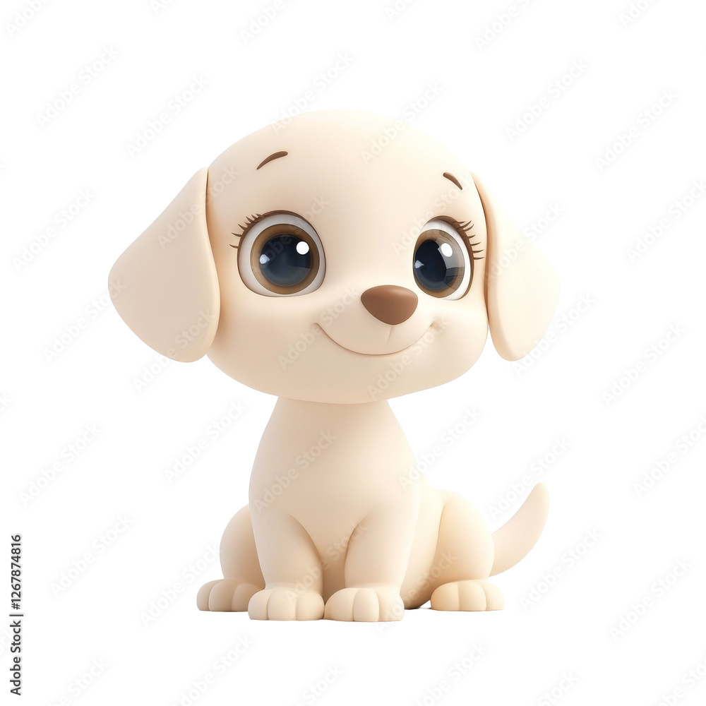 Fototapeta premium Cute baby Puppy with big eyes in 3D cartoon style Isolated on White Background