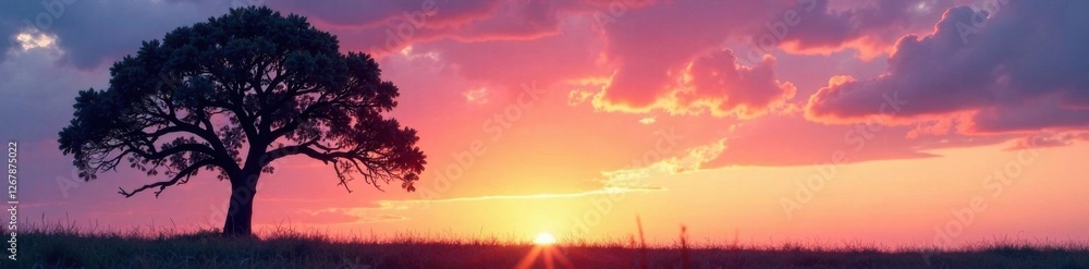 Fototapeta premium Tree silhouette against the sky, landscape, sky, tree