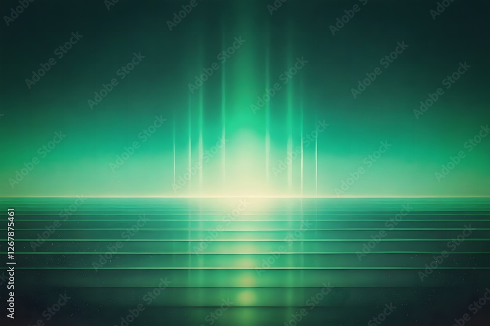 Fototapeta premium Abstract Green Teal Light Beams on Horizontal Striped Surface Background Wallpaper