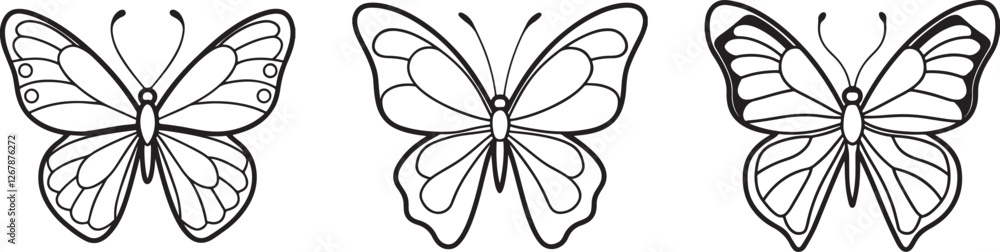 set of butterfly line art, black outline, vector and illustration, line art and outline set of butterfly line art, black outline, vector and illustration, line art and outline