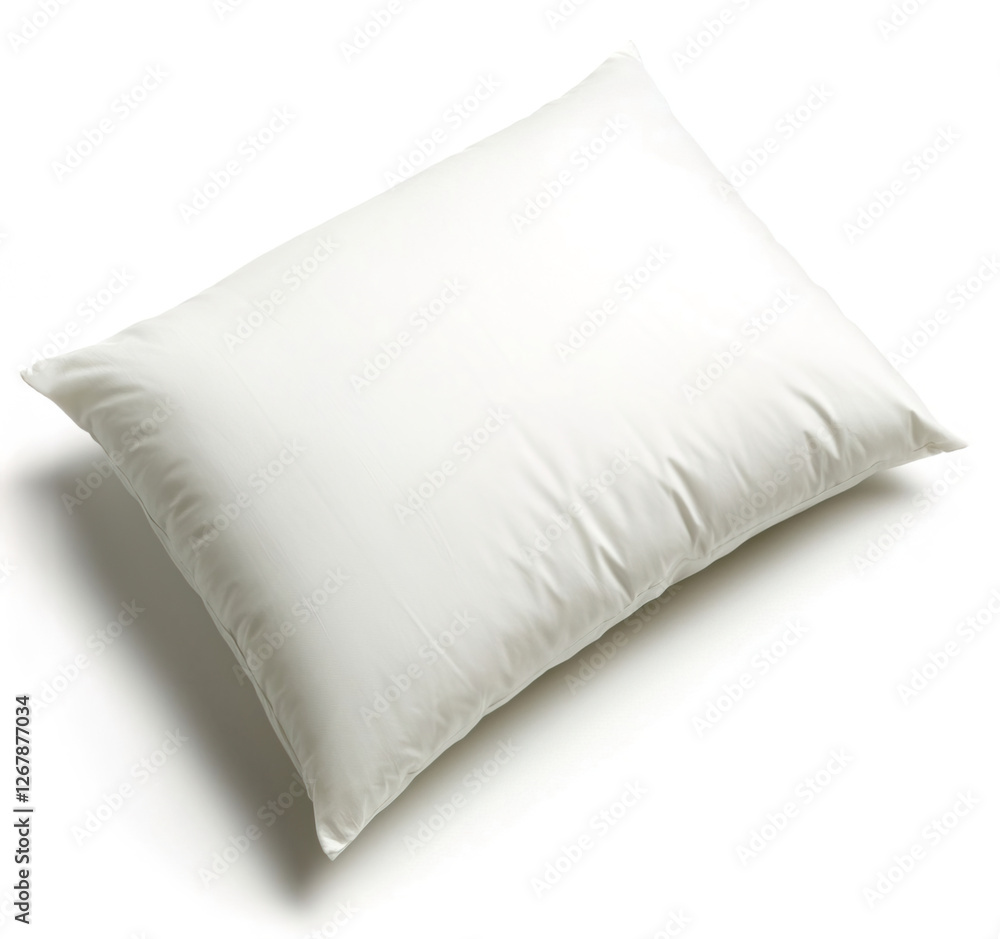 Fototapeta premium Soft White Pillow on a Plain Background for Comfort and Relaxation, Hotel supplies concept.