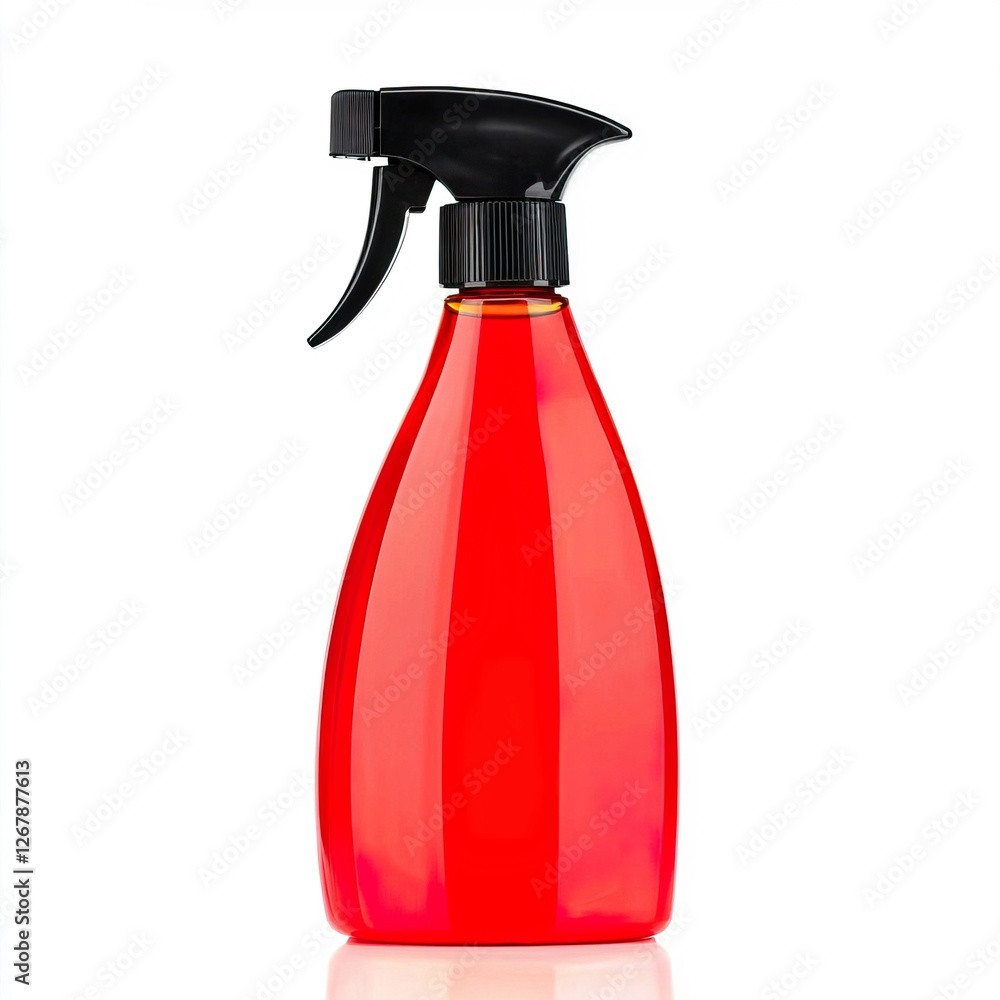 Bright Red Plastic Spray Dispenser with Black Trigger Top, Kitchenware concept. Bright Red Plastic Spray Dispenser with Black Trigger Top, Kitchenware concept.