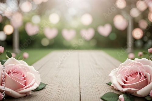 Beautiful pink pastel floral romantic background with light and bokeh, banner. Fine art image of beautiful pastel roses in a dark garden. Valentine and bridal vintage card design
