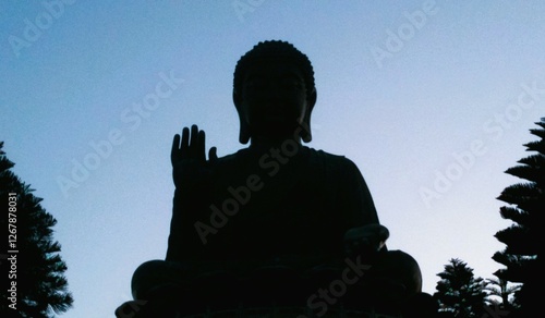 Photography black shadow of The Big Buddha is a large bronze image of Buddha, and located at