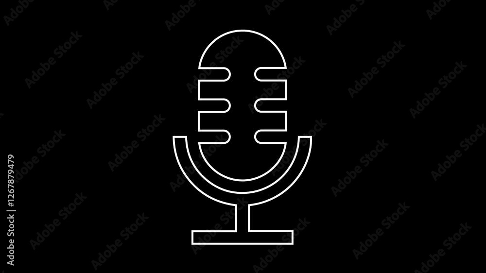 Microphone animation on black background for audio recording podcast streaming voice communication and sound technology. Microphone animation on black background for audio recording podcast streaming voice communication and sound technology.
