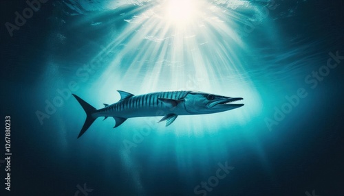 Shot Of A Barracuda Fish Underwater Background Sea Life photo