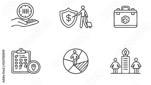 Employee benefits line icon set. Maternity leave, paid leave, meals, insurance, company transport, bonuses, protection from dismissal and more. Outline icon in linear style. Vector collection.  gimme 