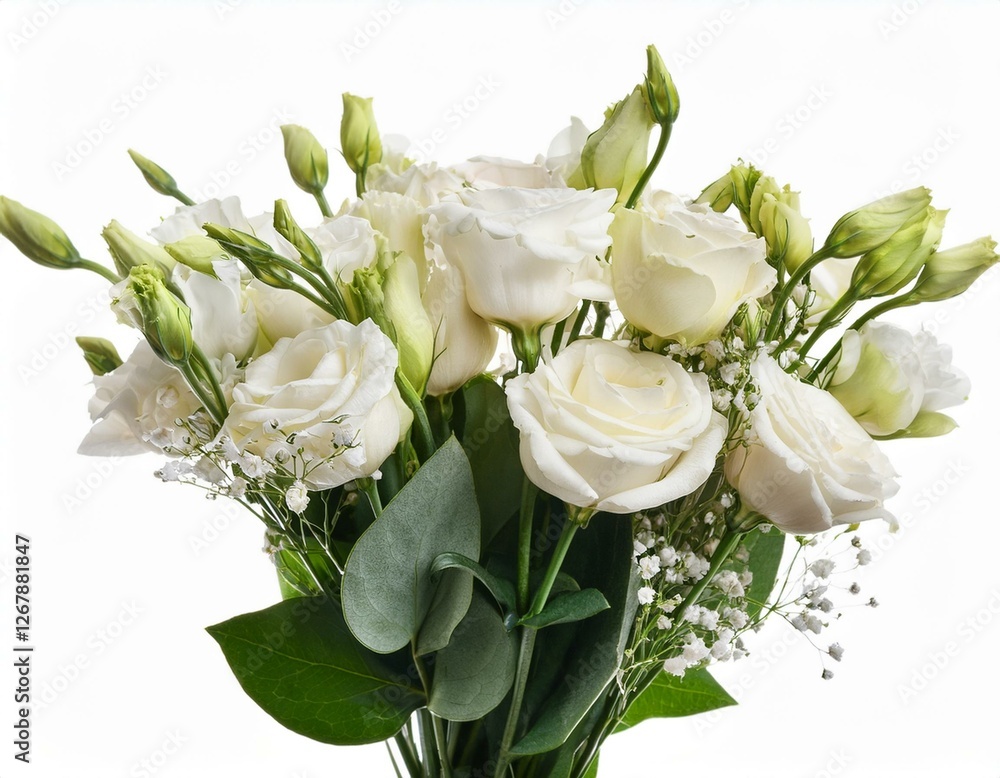 Obraz premium bouquet of white roses and eustoma flowers isolated