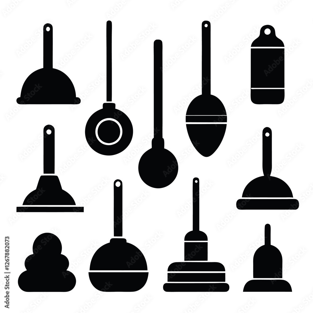 Naklejka premium Collection of Silhouetted Plumbing Tools and Accessories